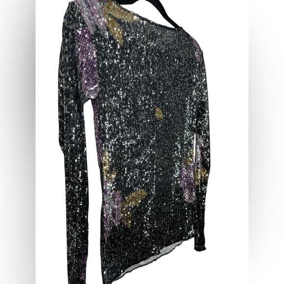 NEW Free People Gold Rush Sequin Top in Amethyst Combo Party Size XS - Picture 9 of 13